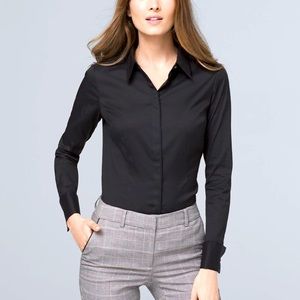 White House Black Market Black Poplin Dress Shirt Sz 12